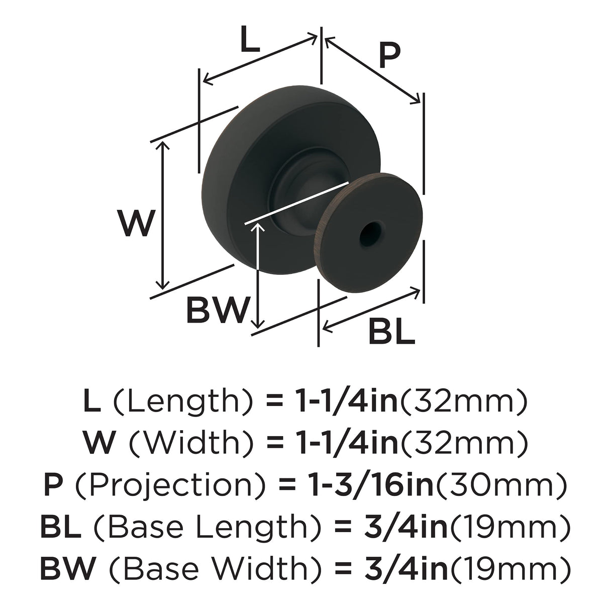 Amerock Cabinet Knob Oil Rubbed Bronze 1-1/4 inch (32 mm) Diameter Winsome 1 Pack Drawer Knob Cabinet Hardware