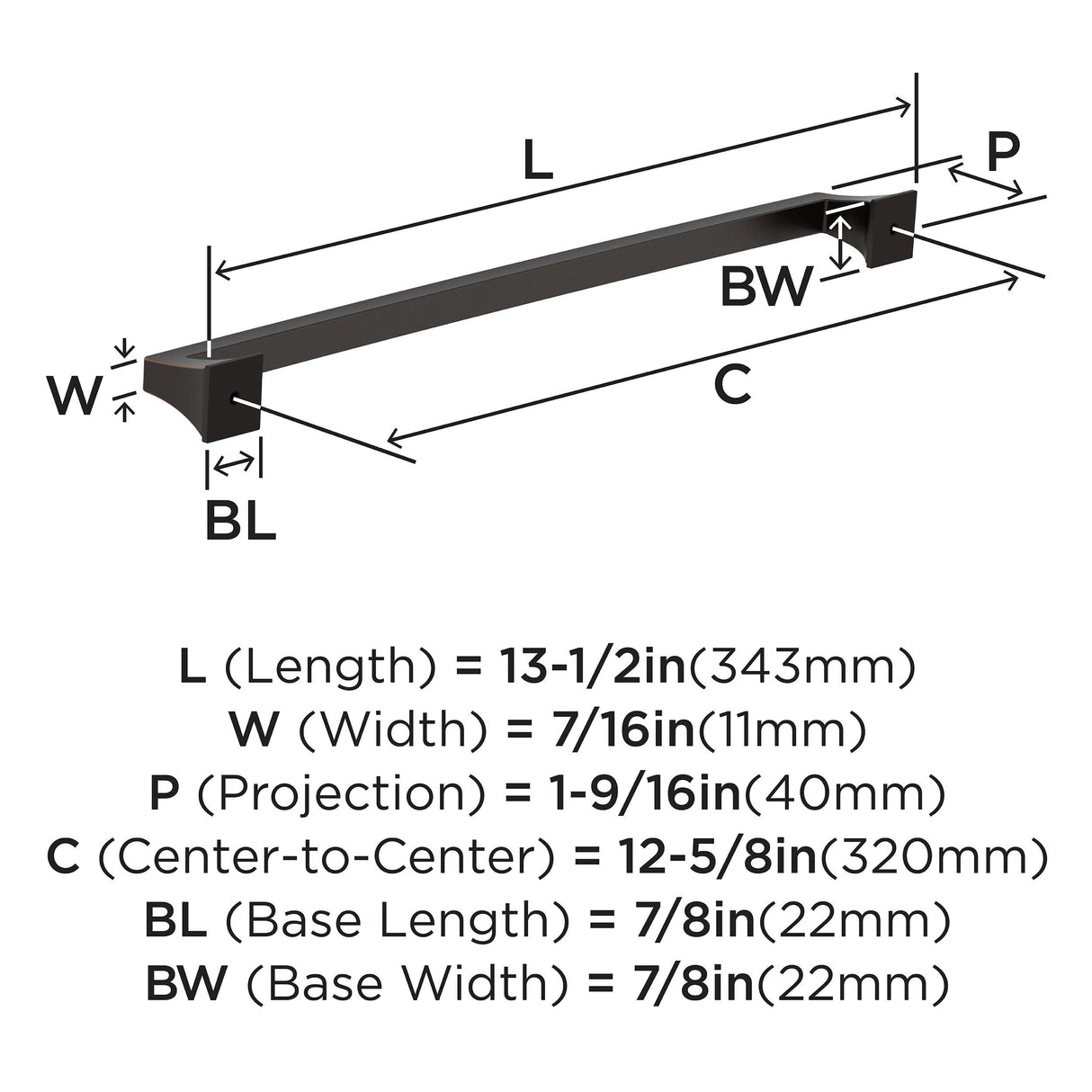 Amerock BP53537ORB Oil Rubbed Bronze Cabinet Pull 12-5/8 in (320 mm) Center-to-Center Cabinet Handle Mulholland Drawer Pull Kitchen Cabinet Handle Furniture Hardware