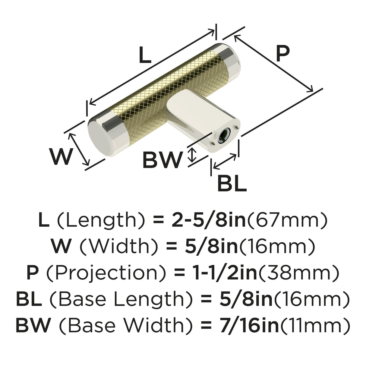 Amerock Cabinet Knob Polished Nickel/Golden Champagne 2-5/8 inch (67 mm) Length Esquire 1 Pack Drawer Knob Cabinet Hardware