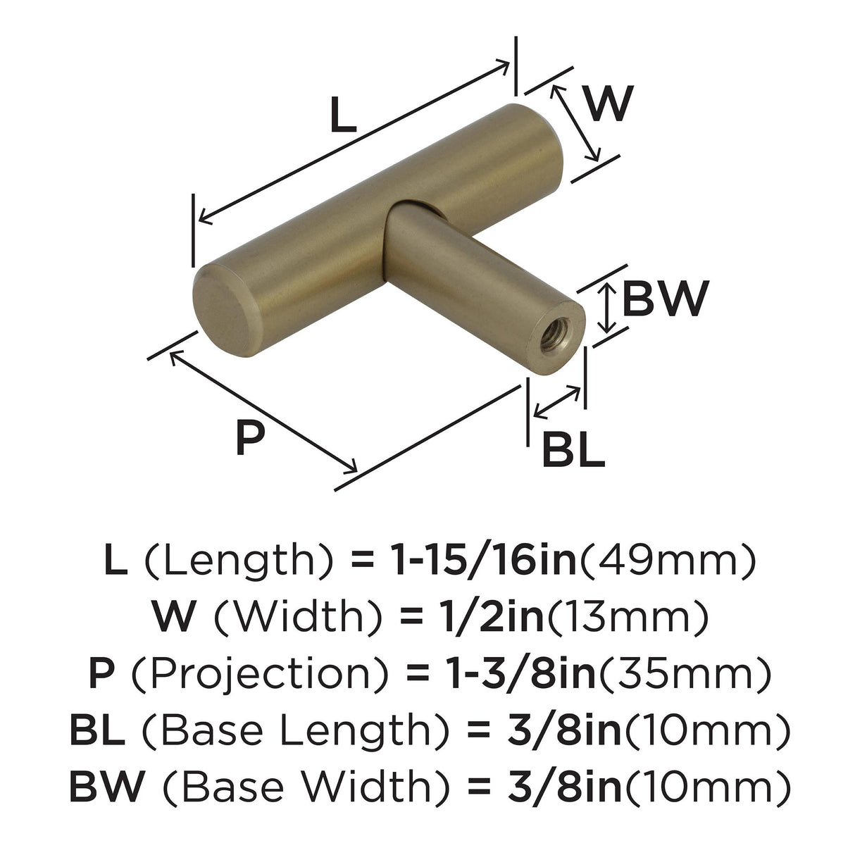 Amerock Cabinet Knob Golden Champagne 1-15/16 inch (49 mm) Length Bar Pulls 1 Pack Drawer Knob Cabinet Hardware
