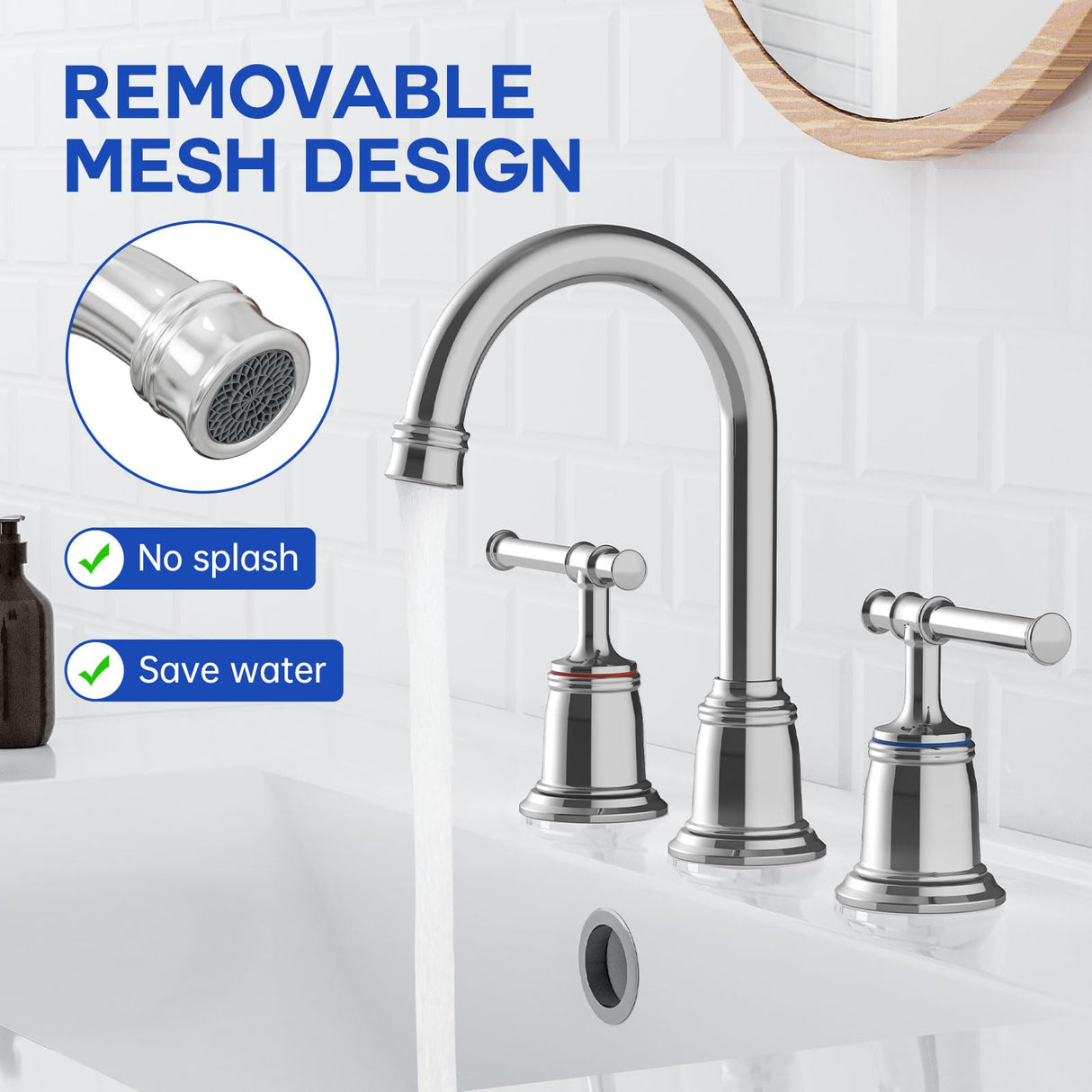 Classical 8 inch Bathroom Faucet, Bathroom faucets for Sink 3 Holes, Widespread Brushed Nickel Bathroom Faucet with Pop Up Drain and cUPC Lead-Free Hose (Brushed Nickel 2 Packs)