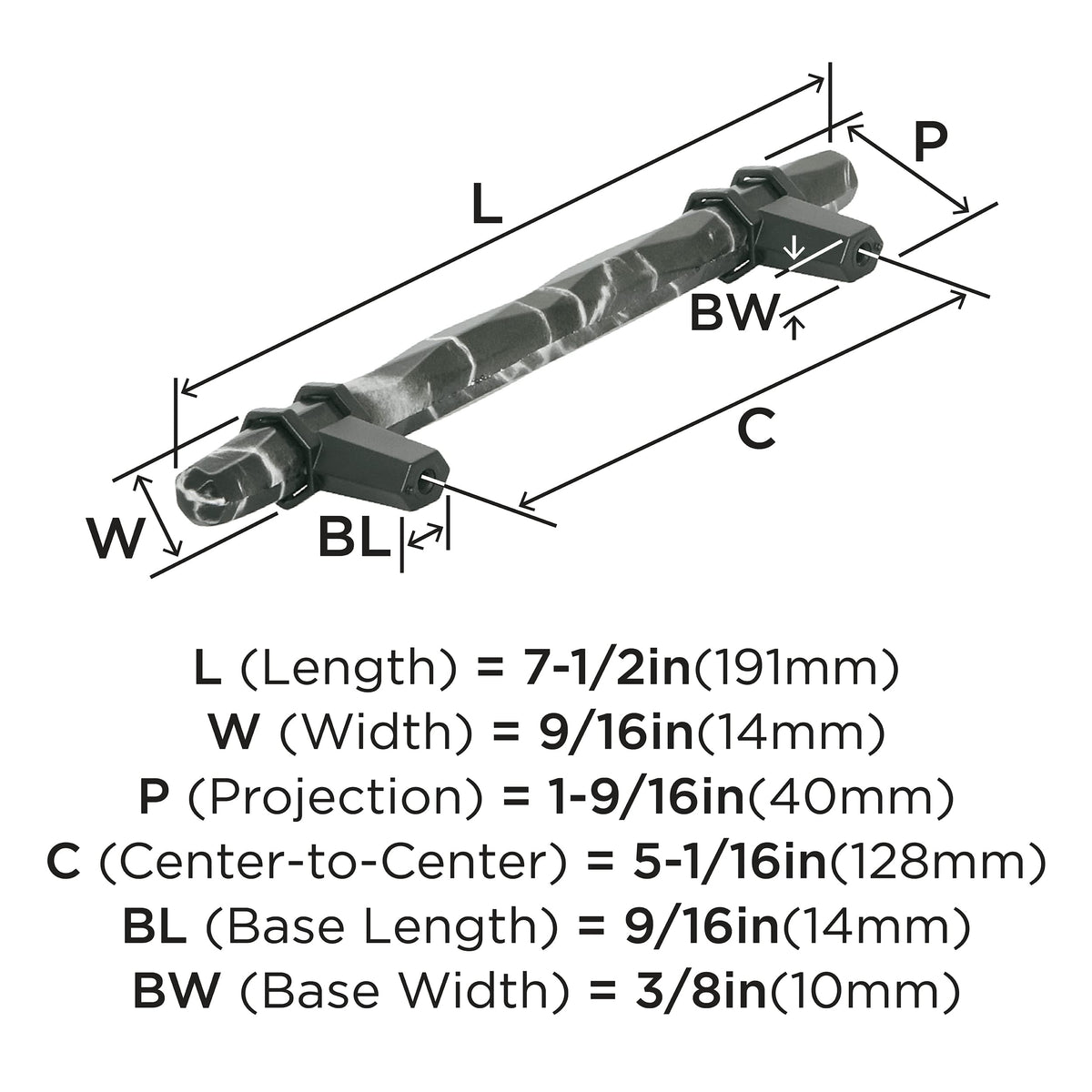 Amerock BP36649MBKBBR Carrione Cabinet Pull, 5-1/16 in (128 mm) Center-to-Center, Marble Black/Black Bronze
