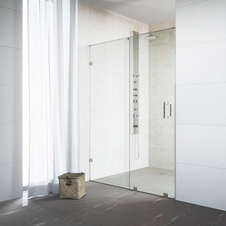 VIGO Adjustable 60 - 62 in. W x 72.75 in. H Frameless Track Sliding Rectangle Shower Door with Clear Tempered Glass and St. Steel Hardware in St. Steel Finish with Reversible Handle - VG6045STCL6273