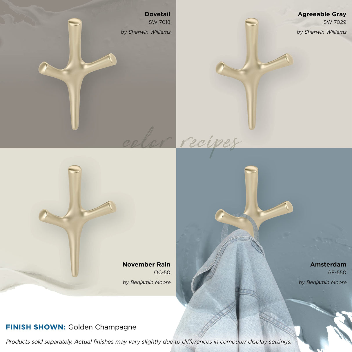 Amerock HBX37016BBZ Kodiak Triple Prong Decorative Wall Hook Golden Champagne Hook for Coats, Hats, Backpacks, Bags Hooks for Bathroom, Bedroom, Closet, Entryway, Laundry Room, Office