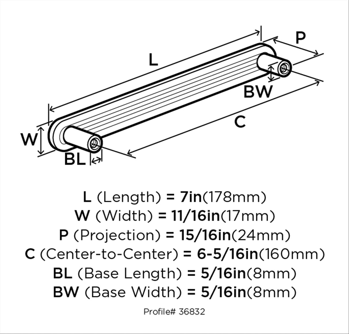 Amerock Cabinet Pull Polished Nickel 6-5/16 inch (160 mm) Center to Center Concentric 1 Pack Drawer Pull Drawer Handle Cabinet Hardware