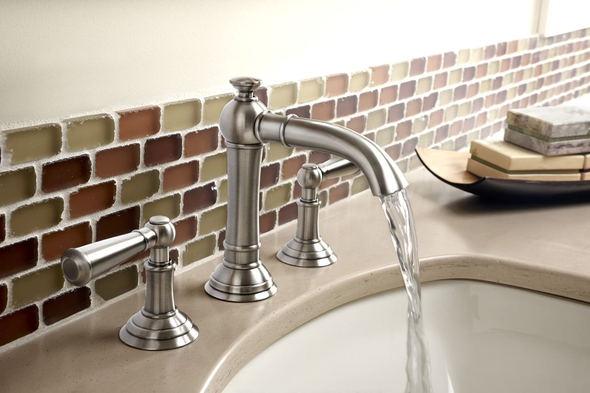 Newport Brass 2410 Double Handle Widespread Bathroom Faucet with Metal Lever Handles and 6-7/8" Spo, White