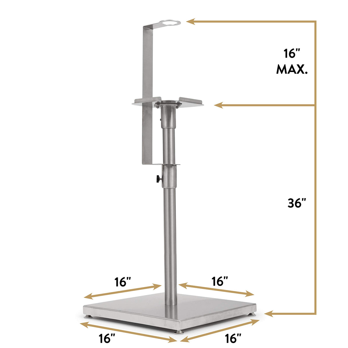 John Boos SDS-SB-3 Commercial Adjustable Stainless Steel Hand Sanitizer Jug Dispenser Holder/Stand, Maximum Height 52"