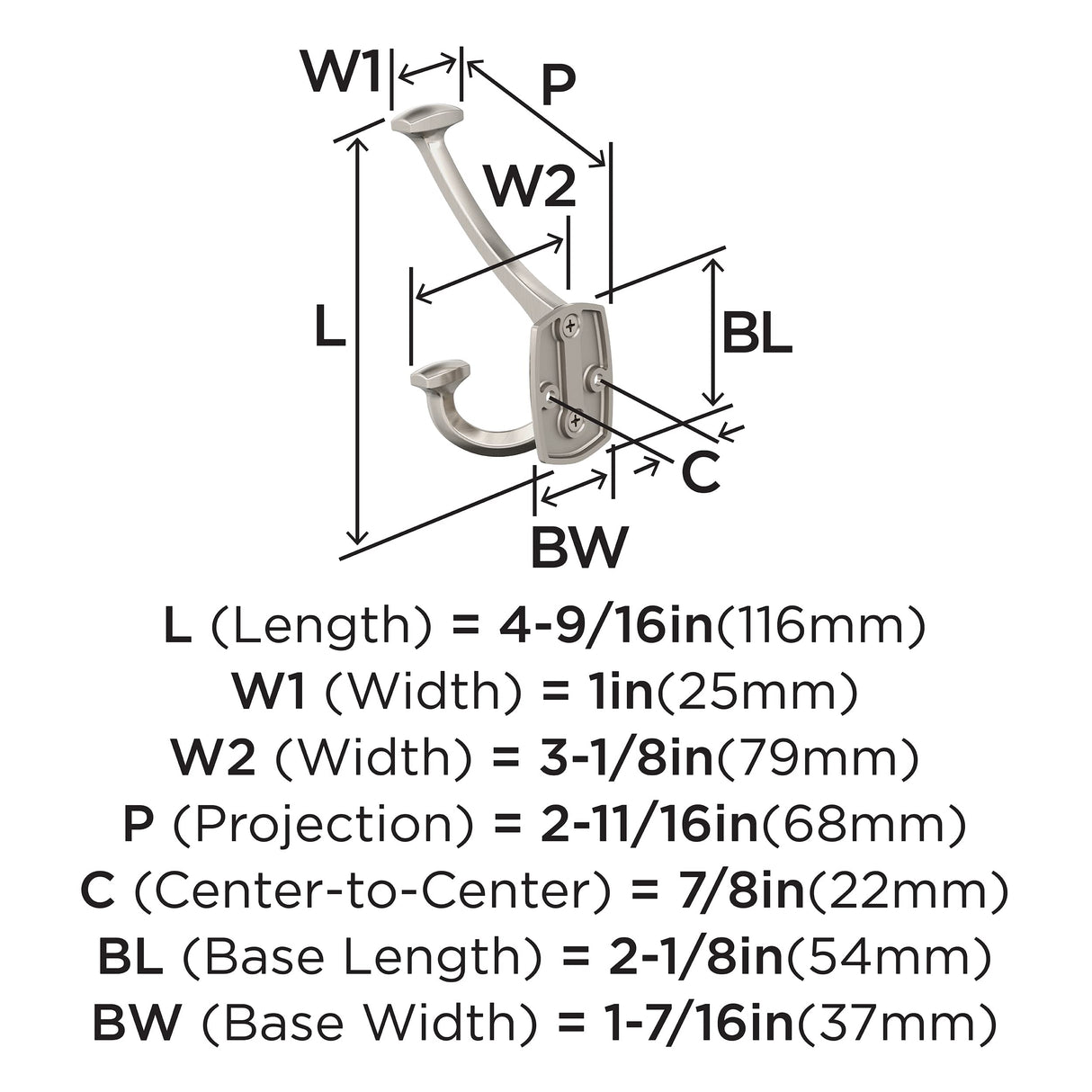 Amerock H37004G10 Vicinity Triple Prong Decorative Wall Hook Satin Nickel Hook for Coats, Hats, Backpacks, Bags Hooks for Bathroom, Bedroom, Closet, Entryway, Laundry Room, Office