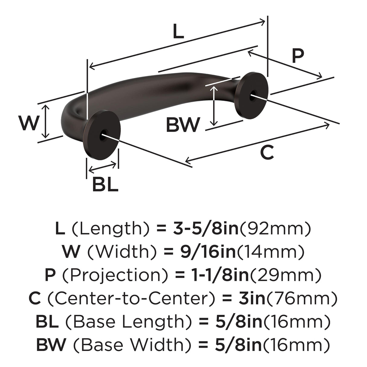 Amerock BP37395ORB Oil Rubbed Bronze Cabinet Pull 3 in (76 mm) Center-to-Center Cabinet Handle Renown Drawer Pull Kitchen Cabinet Handle Furniture Hardware