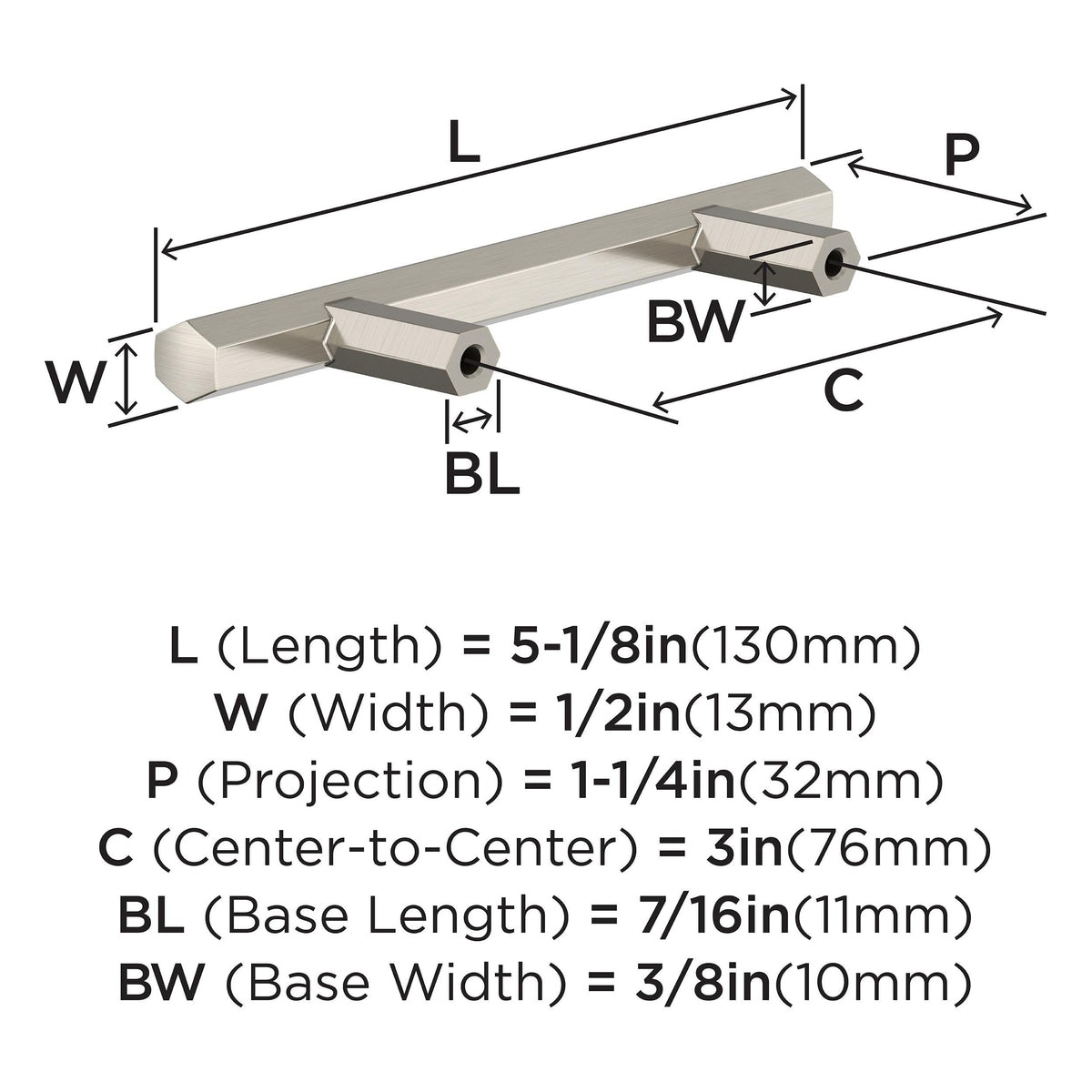 Amerock BP37365G10 Satin Nickel Cabinet Pull 3 in (76 mm) Center-to-Center Cabinet Handle Caliber Drawer Pull Kitchen Cabinet Handle Furniture Hardware