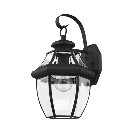 Livex Lighting 2151-04 Monterey 1 Light Outdoor Black Finish Solid Brass Wall Lantern with Clear Beveled Glass, 13" x 8.5" x 8.25"