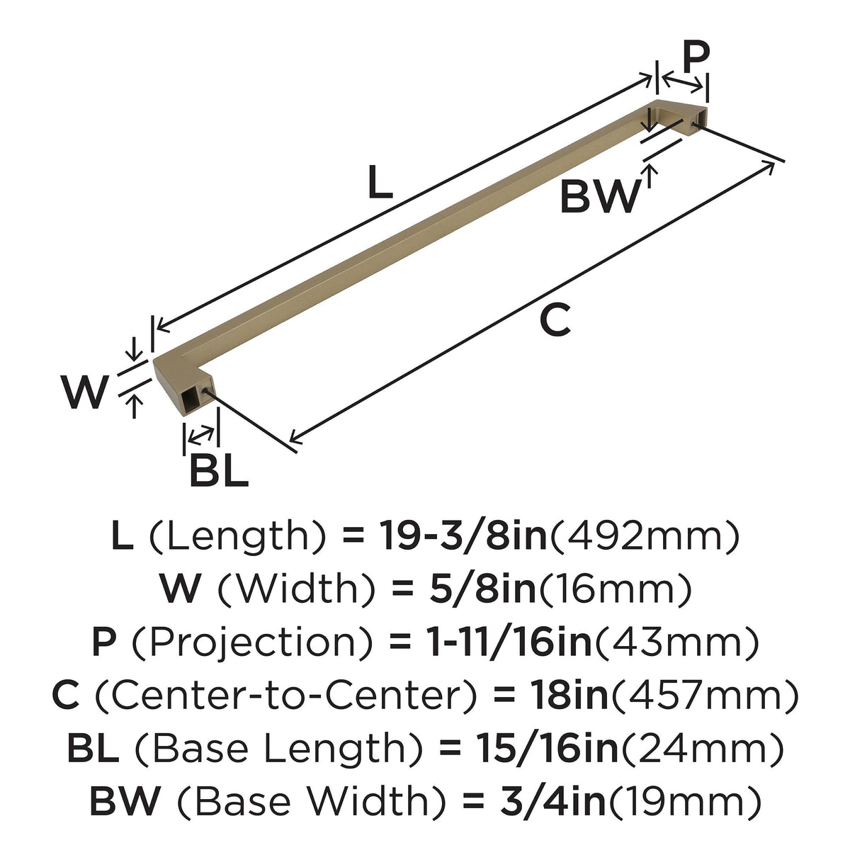 Amerock Appliance Pull Golden Champagne 18 inch (457 mm) Center to Center Blackrock 1 Pack Drawer Pull Drawer Handle Cabinet Hardware