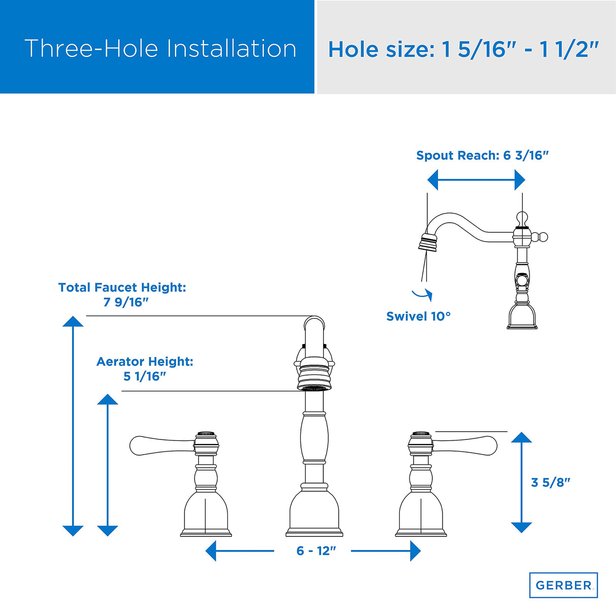 Gerber D303257 Chrome Opulence Two Handle Widespread Lavatory Faucet