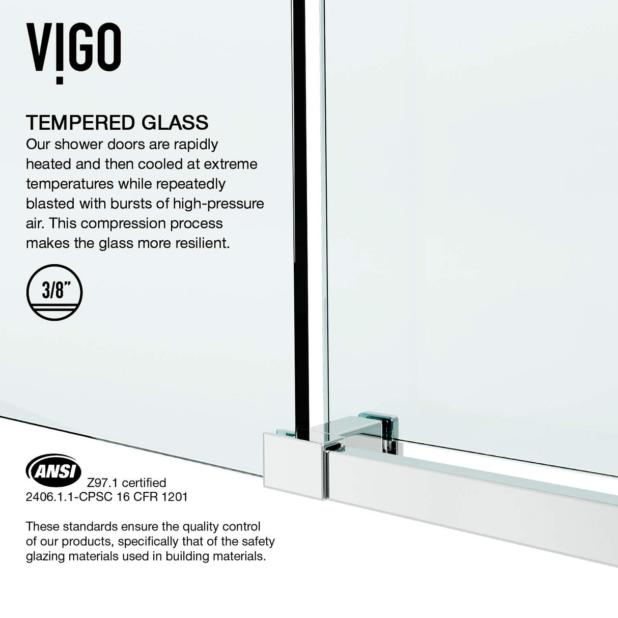 VIGO Adjustable 60-64" W x 76" H Elan E-Class Frameless Sliding Rectangle Shower Door with Clear Tempered Glass, Reversible Door Handle and Stainless Steel Hardware in Chrome-VG6021CHCL6476