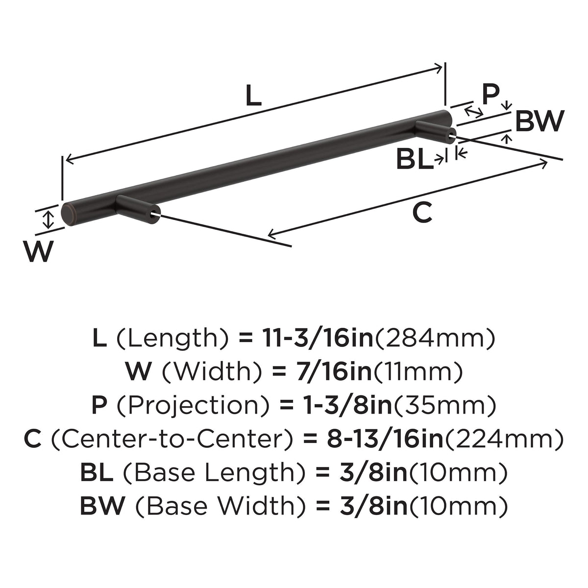 Amerock BP40521ORB Oil-Rubbed Bronze Cabinet Pull 8-13/16 inch (224mm) Center-to-Center Cabinet Hardware Bar Pulls Furniture Hardware Drawer Pull