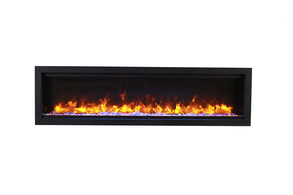 Amantii SYM-74-BESPOKE Symmetry Bespoke - 74" Indoor / Outdoor Electric Built In Fireplace featuring, WiFi Compatibilty & Bluetooth Connectivity, MultiFunction Remote, and a Selection of Media Options