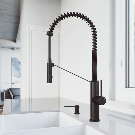 VIGO Livingston Matte Black 3-Inch Single-Handle Kitchen Faucet with Pull-Down Sprayer, 10-Inch Soap Dispenser, ADA Compliant