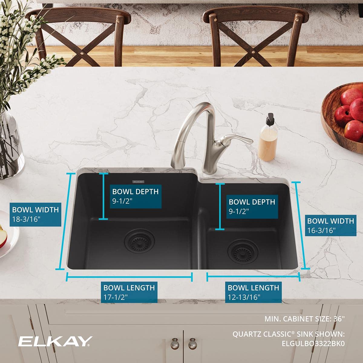 Elkay Quartz Classic ELGULBO3322BQ0 Bisque Offset 60/40 Double Bowl Undermount Sink with Aqua Divide