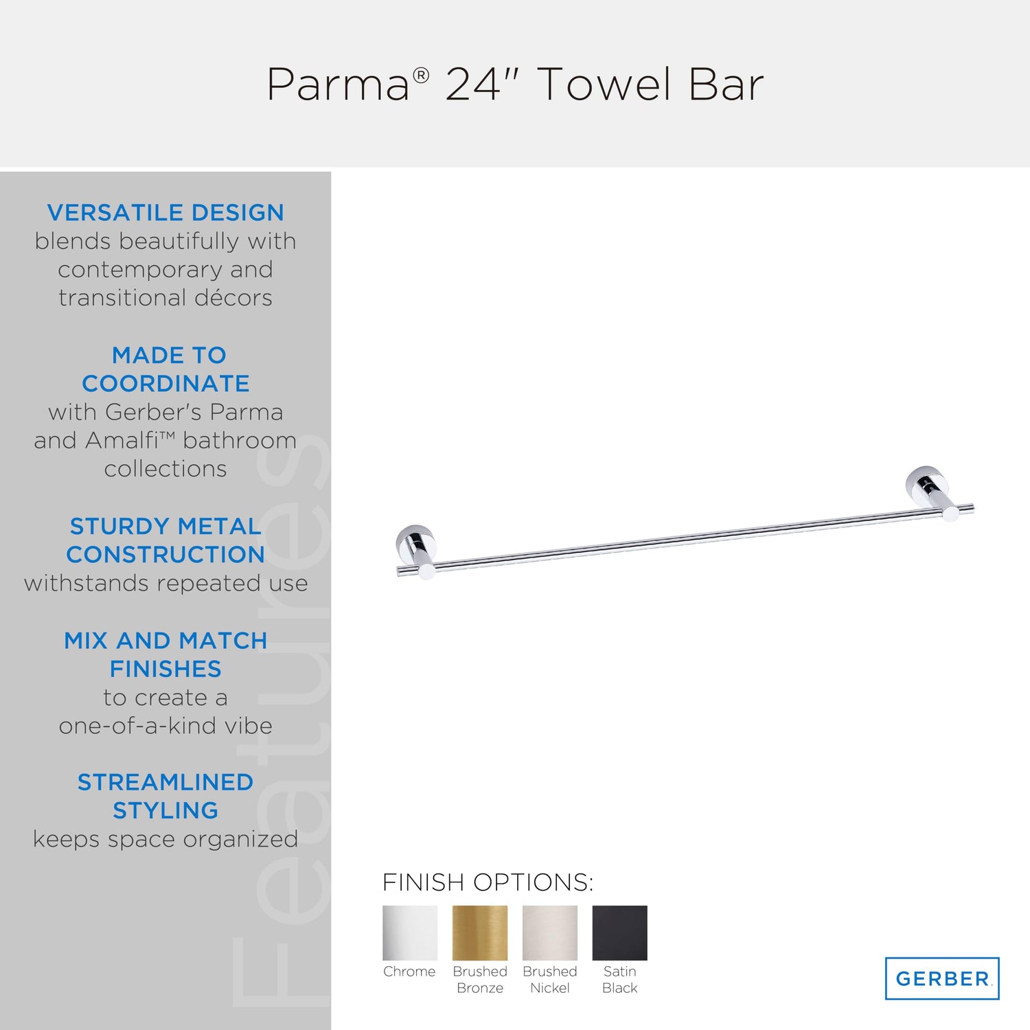 Gerber D446422 Chrome Parma 24" Towel Bar