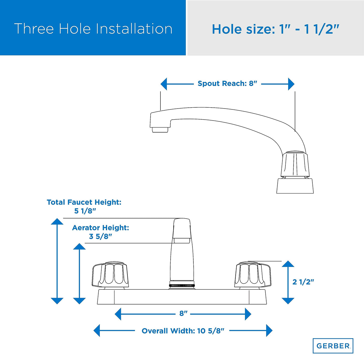 Gerber G0742416 Chrome Classics Two Handle Kitchen Faucet Deck Plate MOUNTED...