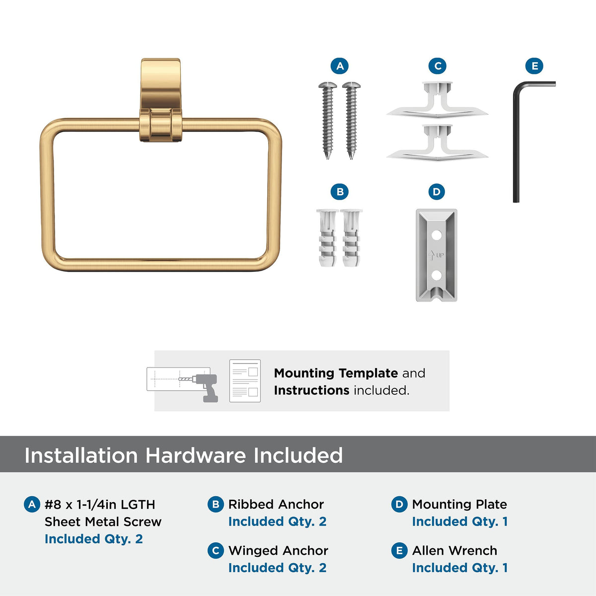 Amerock BH36052CZ Champagne Bronze Towel Ring 5-1/4 in (133 mm) Length Towel Holder Davenport Hand Towel Holder for Bathroom Wall Small Kitchen Towel Holder Bath Accessories