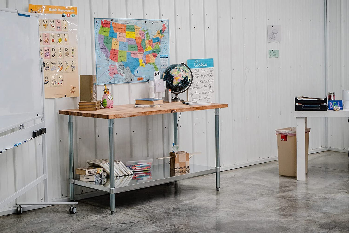 John Boos JNS09 High-Quality Maple Wood Top Work Table with Adjustable Lower Shelf, 48 x 30 1.5 Inch, Galvanized Steel