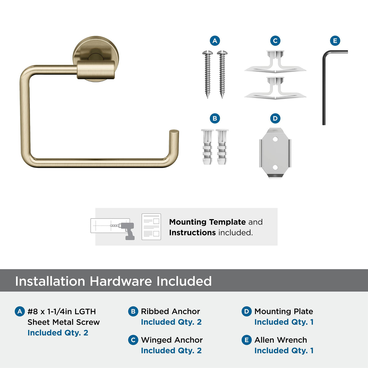 Amerock BH26541BBZ Golden Champagne Towel Ring 6-7/16 in (164 mm) Length Towel Holder Arrondi Hand Towel Holder for Bathroom Wall Small Kitchen Towel Holder Bath Accessories