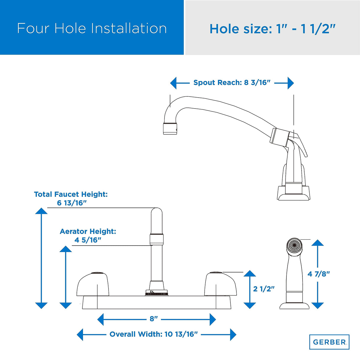 Gerber G0042526 Chrome Classics Two Handle Kitchen Faucet Deck Plate MOUNTED...