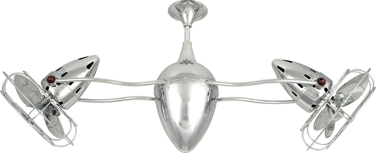 Matthews Fan AR-CR-MTL-DAMP Ar Ruthiane 360° dual headed rotational ceiling fan in polished chrome finish with metal blades for damp location.