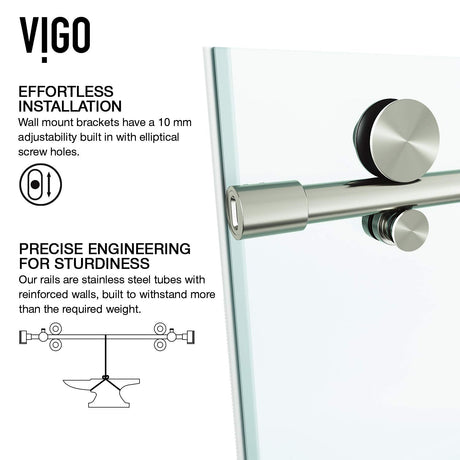 VIGO Adjustable 44-48" W x 76" H Elan E-Class Frameless Sliding Rectangle Shower Door with Clear Tempered Glass, Reversible Door Handle and Stainless Steel Hardware in Chrome-VG6021CHCL4876