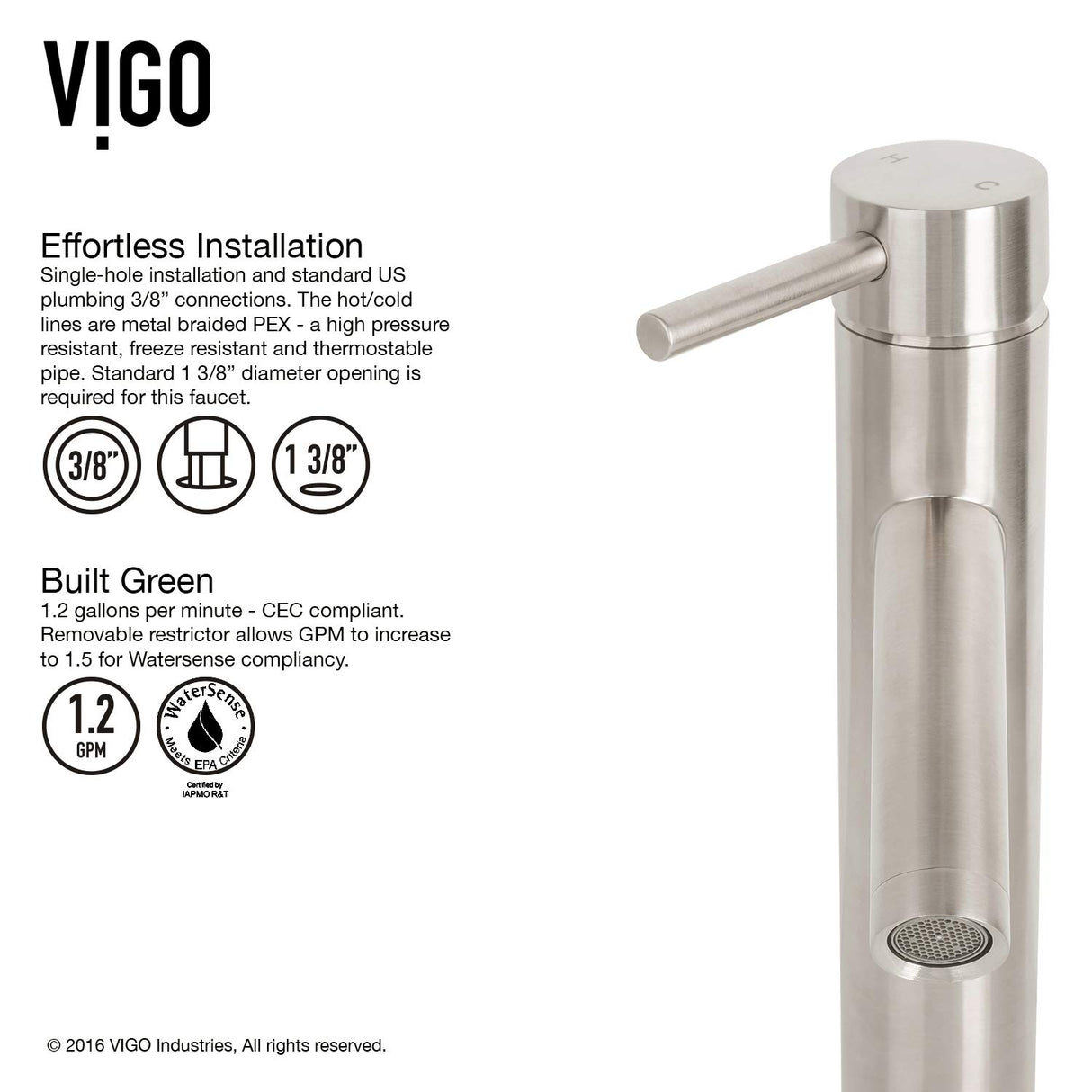 VIGO Grant 12.75 inch H Single Hole Single Handle Bathroom Faucet in Brushed Nickel - Vessel Sink Faucet VG03003BN