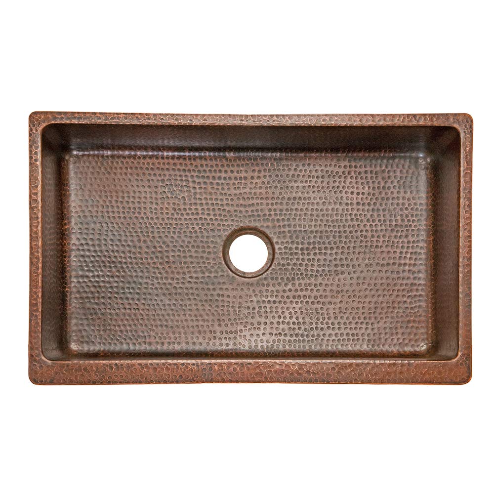 Premier Copper Products KASDB35229 35-Inch Copper Hammered Kitchen Apron Single Basin Sink, Oil Rubbed Bronze