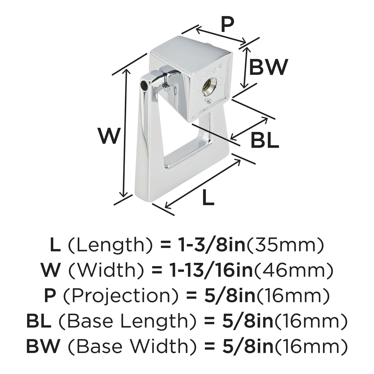 Amerock Cabinet Pendant Polished Chrome 1-13/16 inch (46 mm) Length Blackrock 1 Pack Drawer Knob Cabinet Hardware
