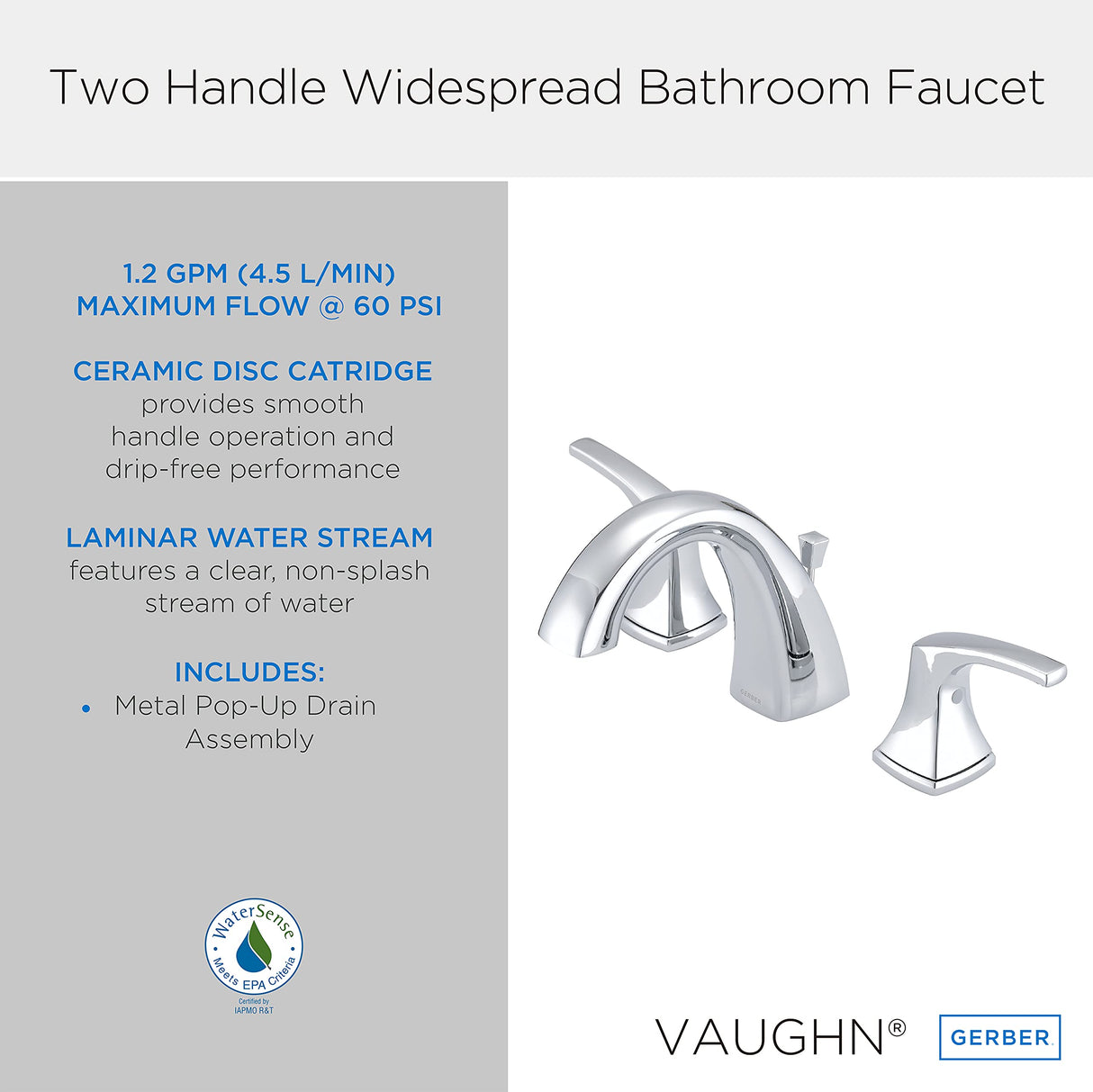 Gerber D304118 Chrome Vaughn Two Handle Widespread Faucet