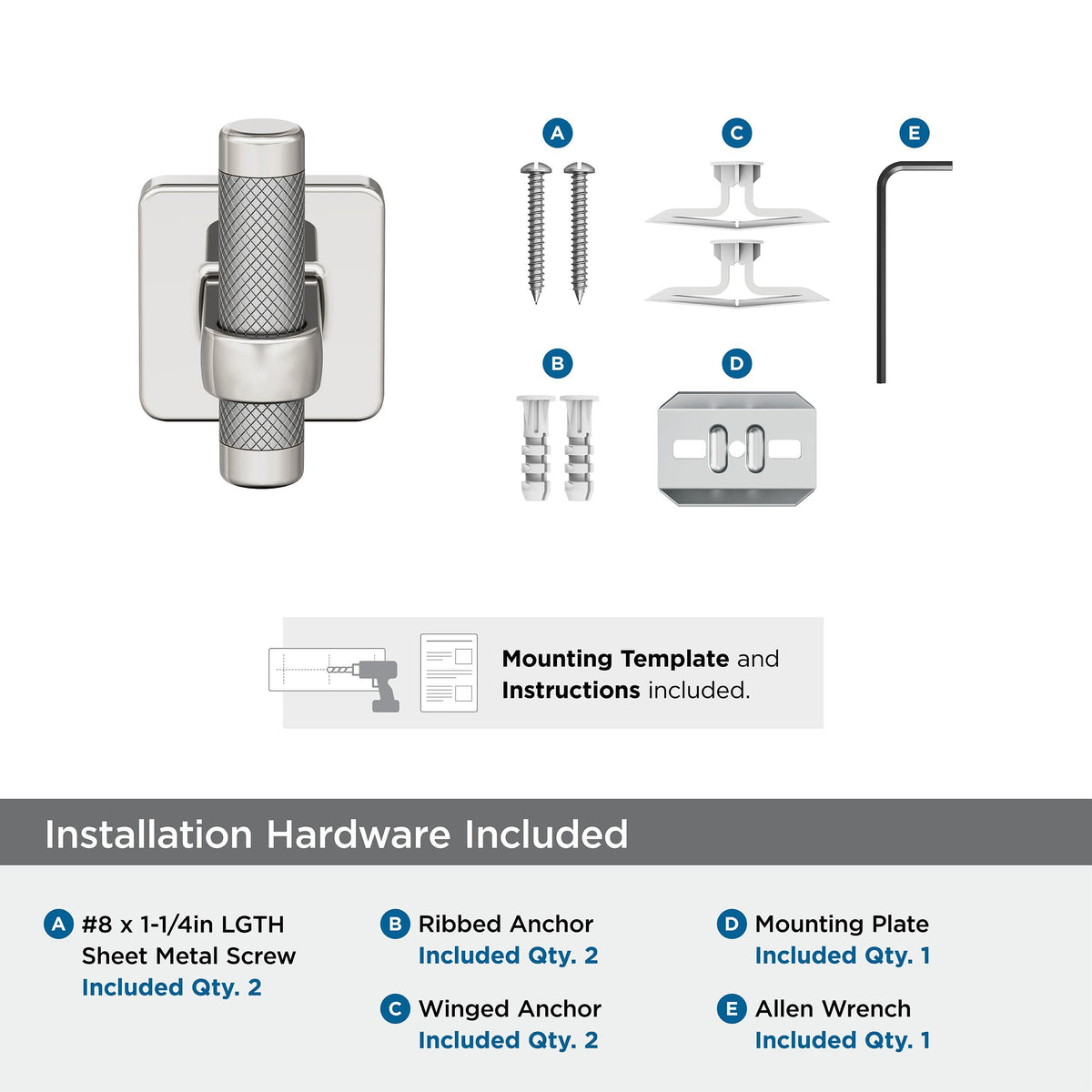 Amerock BH36563PNSS Polished Nickel/Stainless Steel Single Robe Hook 2-11/16 in. (68 mm) Length Towel Holder Esquire Towel Hook for Bathroom Bathroom Hardware Bath Accessories