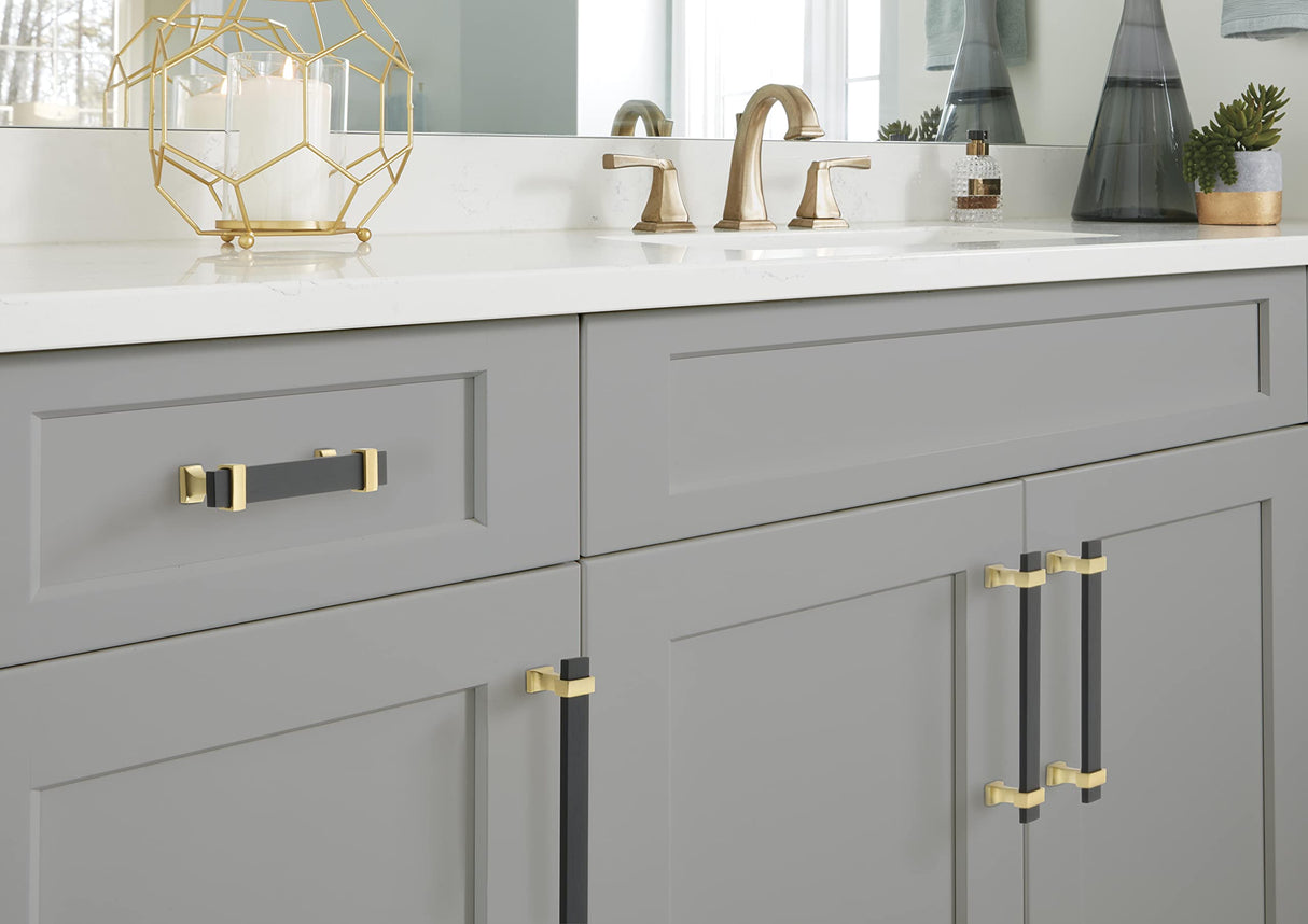 Amerock Cabinet Pull Brushed Matte Black/Brushed Gold 3-3/4 inch (96 mm) Center to Center Overton 1 Pack Drawer Pull Drawer Handle Cabinet Hardware