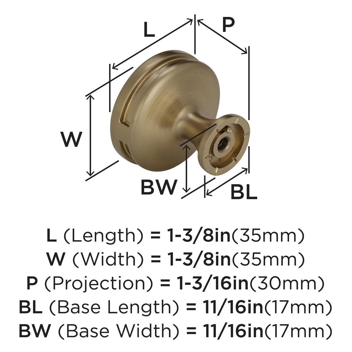 Amerock Cabinet Knob Golden Champagne 1-3/8 inch (35 mm) Diameter Oberon 1 Pack Drawer Knob Cabinet Hardware