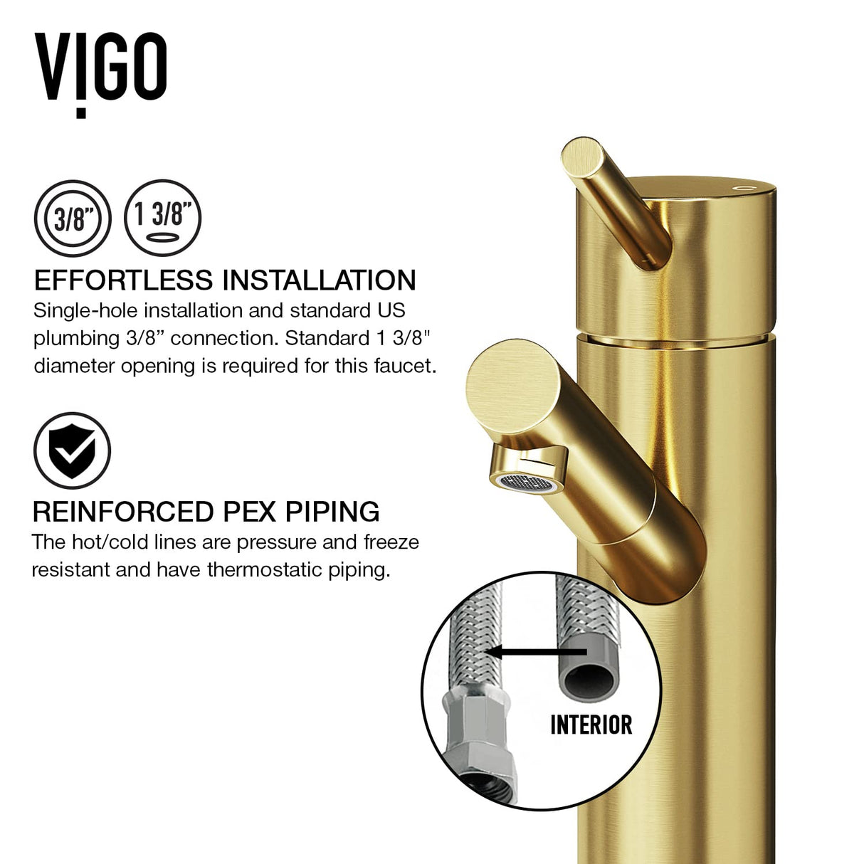 VIGO Noma 7.75 inch H Single Hole Single Handle Single Hole Bathroom Faucet in Matte Gold - Bathroom Sink Faucet VG01009MG