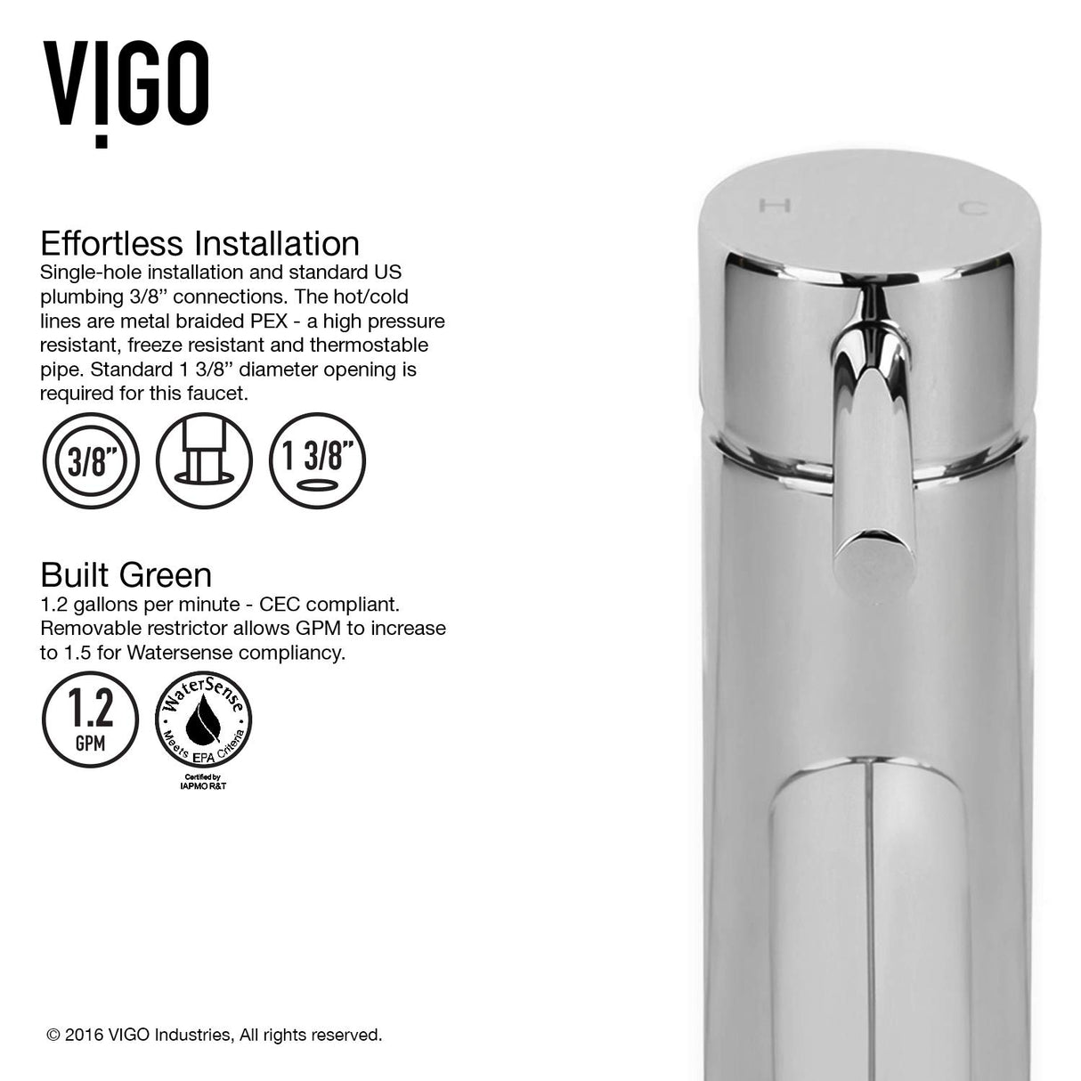 VIGO Grant 12.75 inch H Single Hole Single Handle Bathroom Faucet in Chrome - Vessel Sink Faucet VG03003CH
