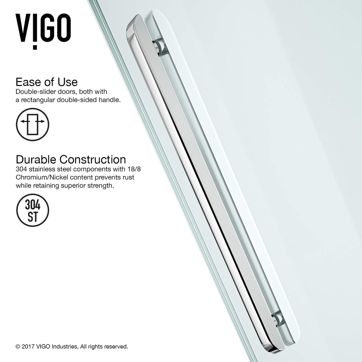 VIGO Adjustable 59-61" W x 74" H Caspian Frameless Sliding Rectangle Shower Door with Clear Tempered Glass, Reversible Door Handle and Stainless Steel Hardware in Chrome-VG6046CHCL6074