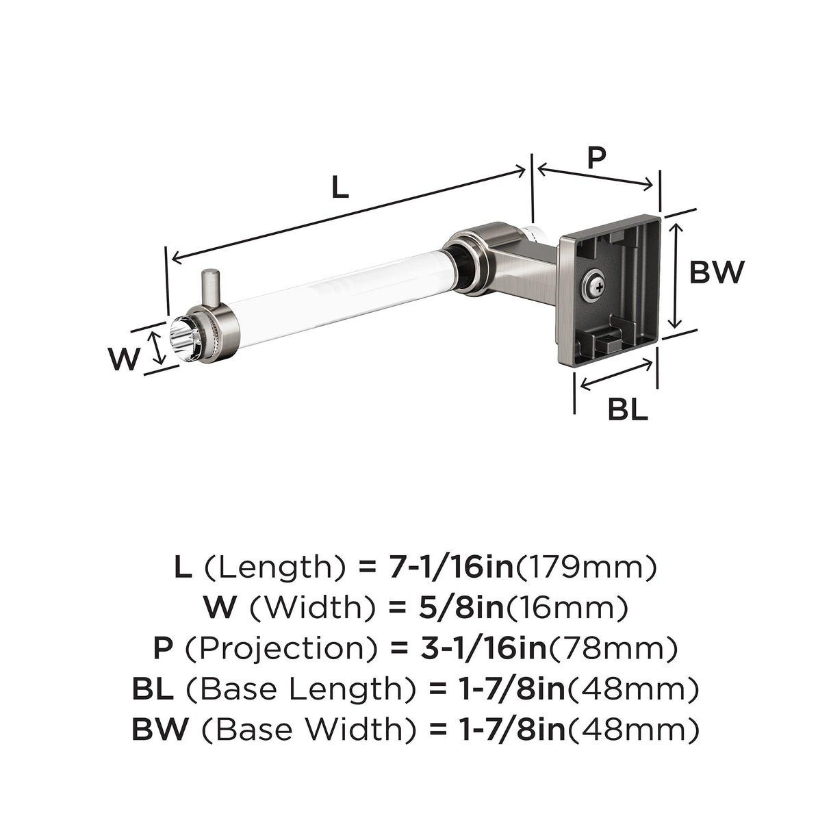 Amerock BH36061CG10 Clear/Brushed Nickel Single Post Toilet Paper Holder 7-1/16 in. (179 mm) Toilet Tissue Holder Glacio Bath Tissue Holder Bathroom Hardware Bath Accessories