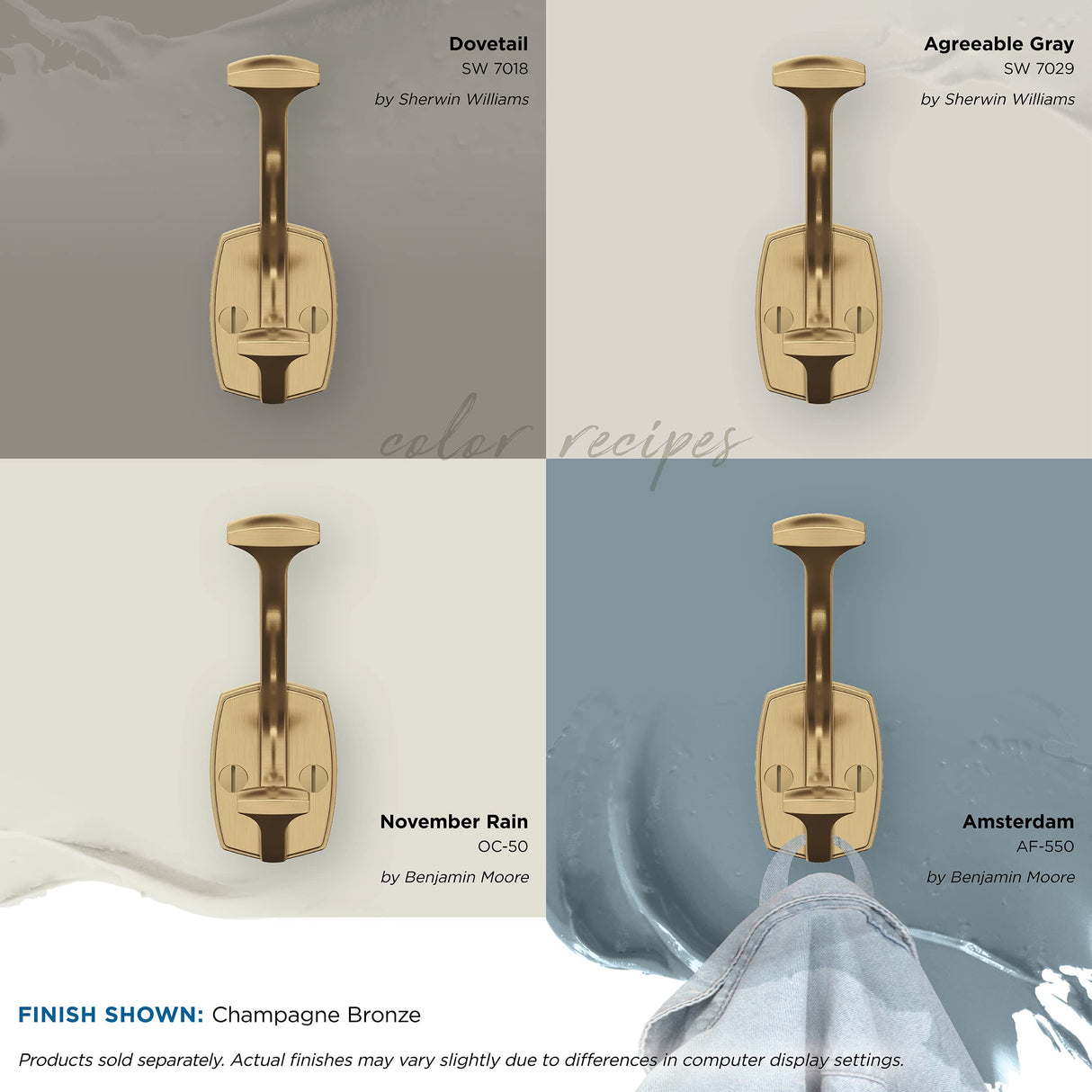 Amerock H37001CZ Vicinity Double Prong Decorative Wall Hook Champagne Bronze Hook for Coats, Hats, Backpacks, Bags Hooks for Bathroom, Bedroom, Closet, Entryway, Laundry Room, Office
