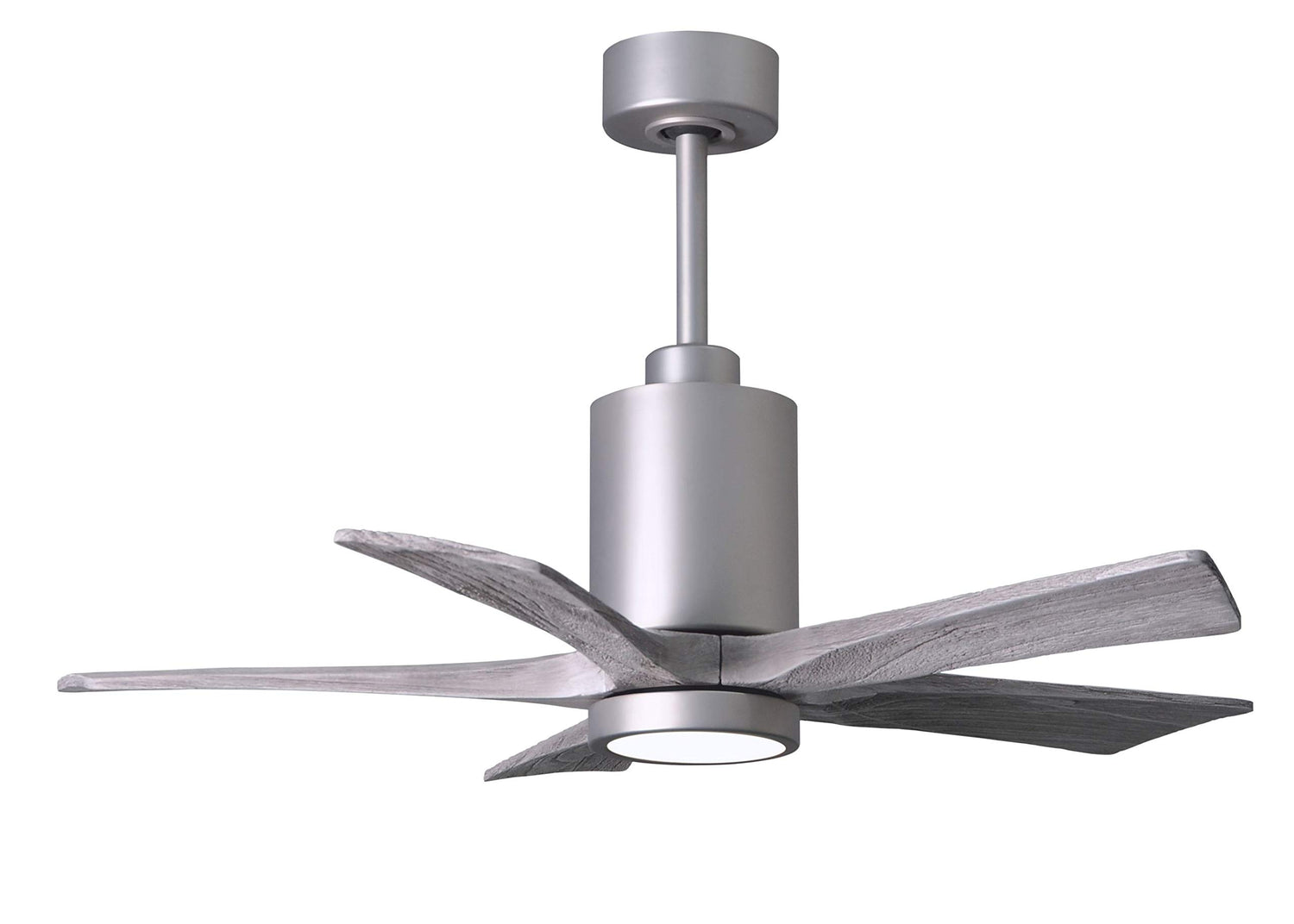 Matthews Fan PA5-BN-BW-42 Patricia-5 five-blade ceiling fan in Brushed Nickel finish with 42” solid barn wood tone blades and dimmable LED light kit