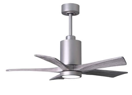 Matthews Fan PA5-BN-BW-42 Patricia-5 five-blade ceiling fan in Brushed Nickel finish with 42” solid barn wood tone blades and dimmable LED light kit