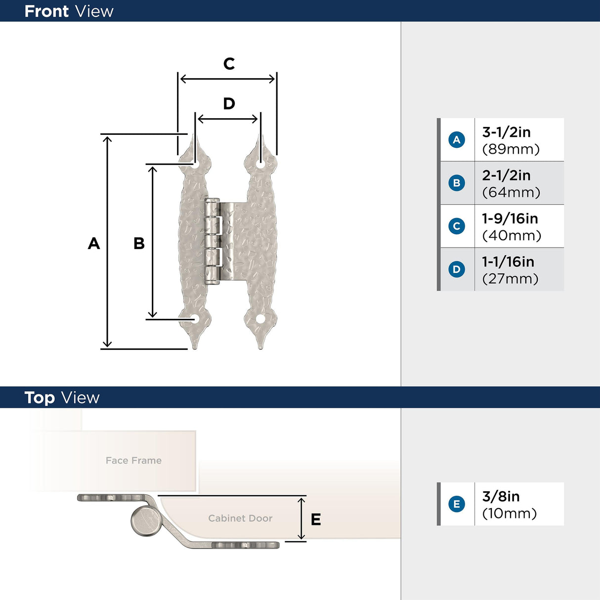 Amerock BPR3406G10 Cabinet Hinge 3/8 in (10 mm) Offset Non-Self Closing Face Mount Satin Nickel Kitchen Cabinet Door Hinge 1 Pair/2 Pack Functional Hardware