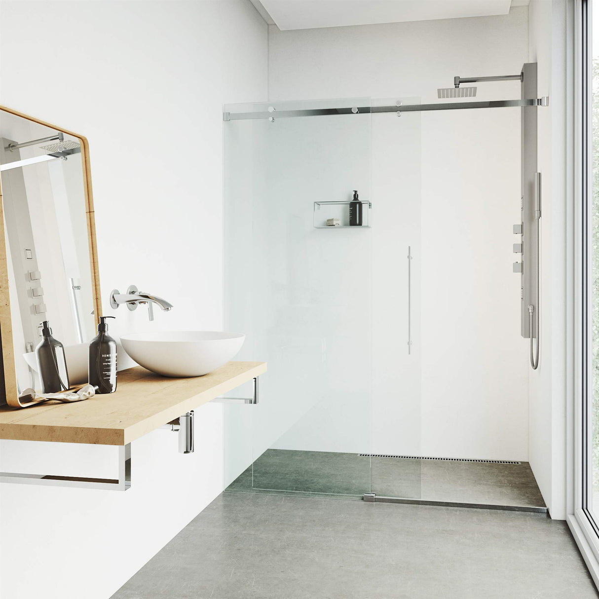 VIGO 20" W x 55" H Rector 2-Jet Stainless Steel Shower Panel, Thermostatic, Volume, Dual Function Control Type and Handheld Showerhead - VG08012ST