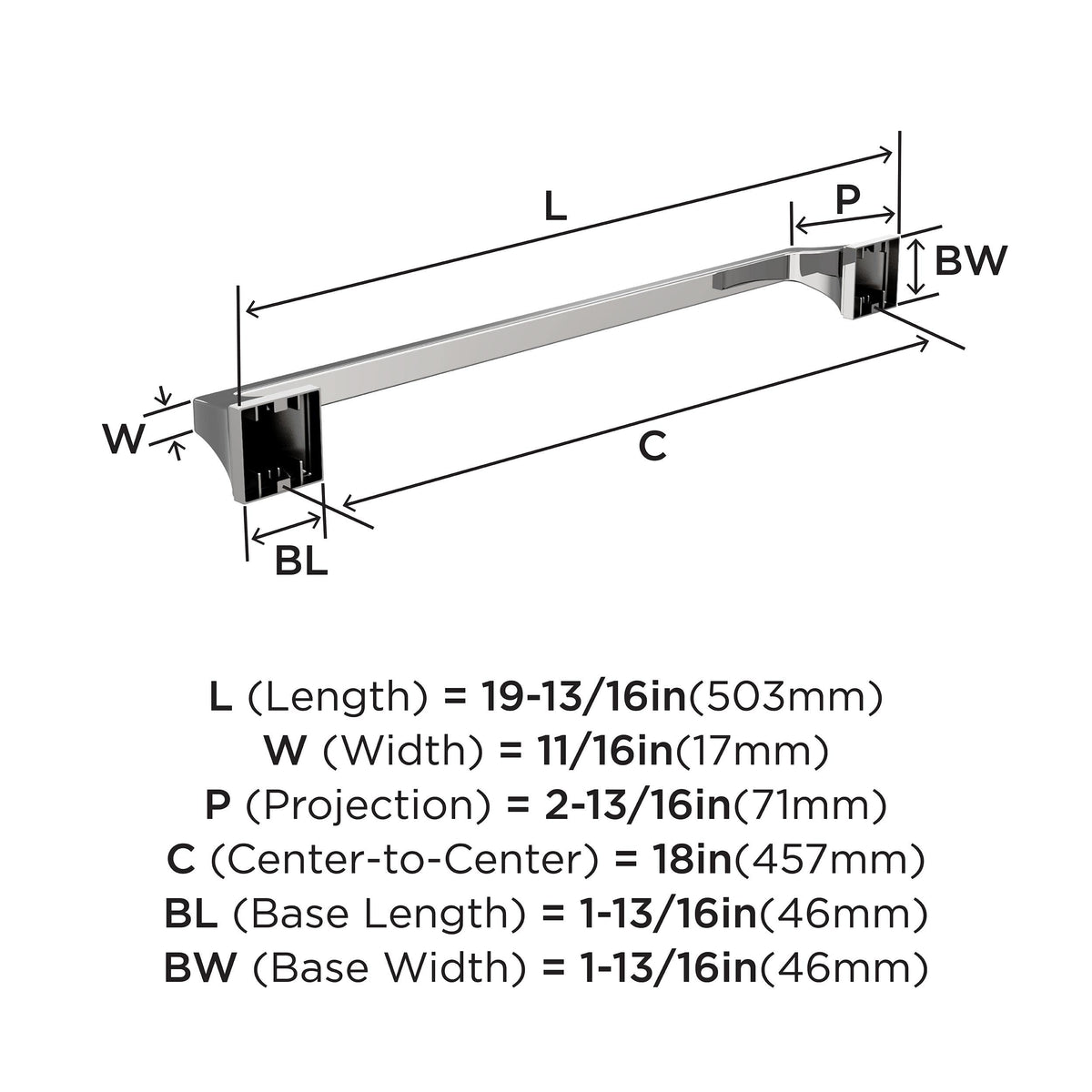 Amerock BH3602326 Chrome Towel Bar 18 in (457 mm) Towel Rack Mulholland Bathroom Towel Holder Bathroom Hardware Bath Accessories