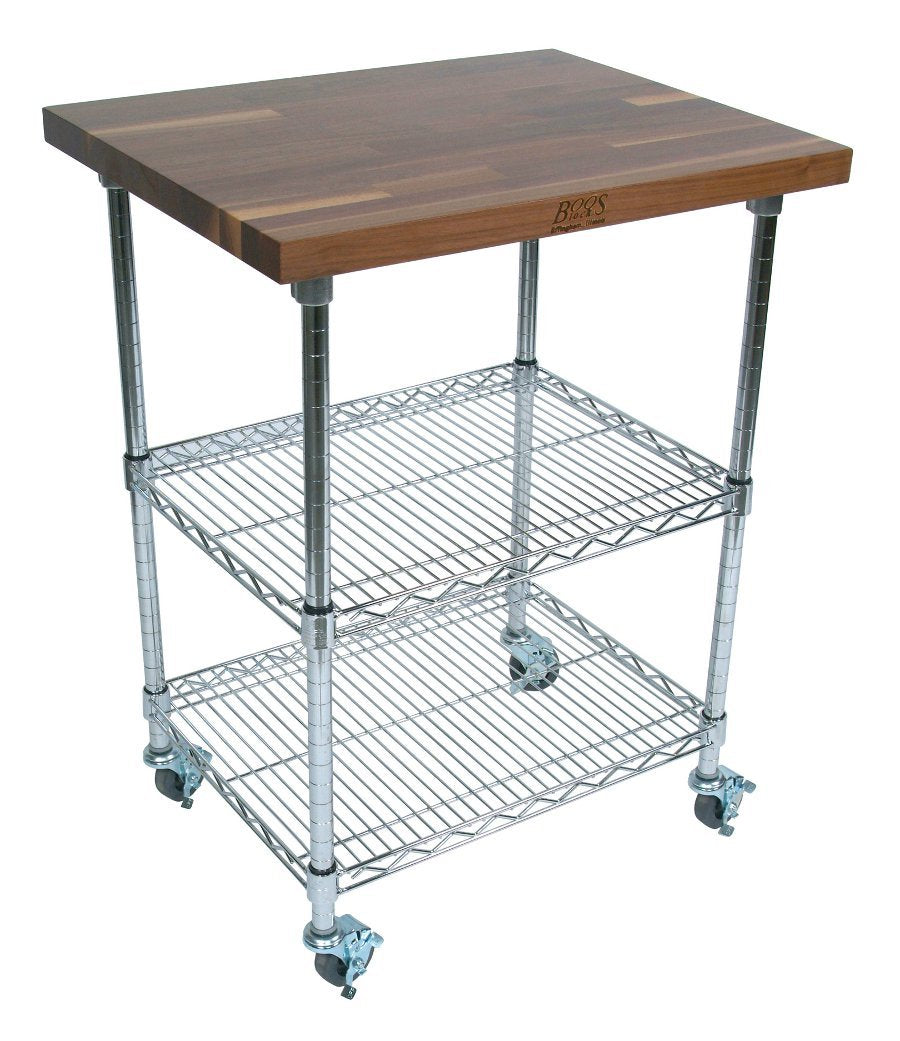 John Boos MET-MWC-1 Metropolitan Mobile Wire Cart with Maple Top, 27” Long, 21” Wide, 36" Height
