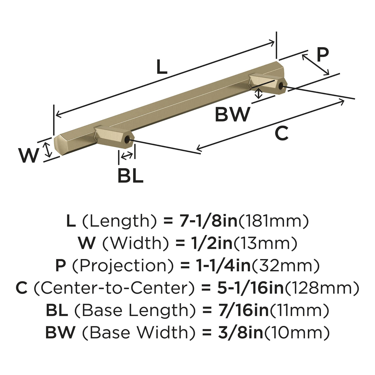 Amerock Cabinet Pull Golden Champagne 5-1/16 in (128 mm) Center-to-Center Drawer Pull Caliber Kitchen and Bath Hardware Furniture Hardware