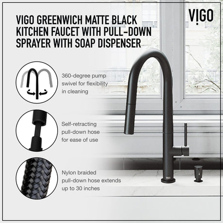 VIGO Matte Black Single-Handle Kitchen Faucet with Pull-Down Sprayer, ADA Compliant